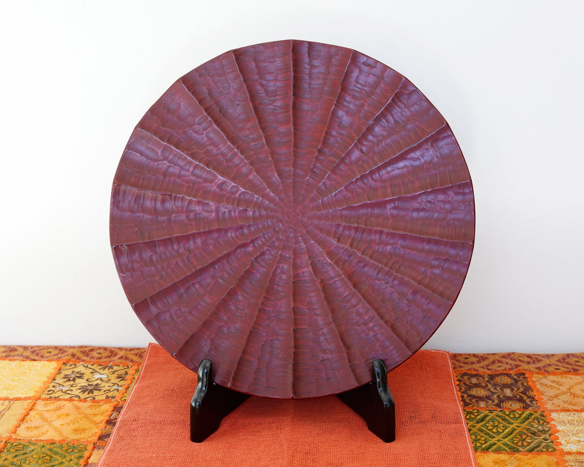 Kamakura-Bori Round Lacquer Serving Plate, Radiating Chisel Mark