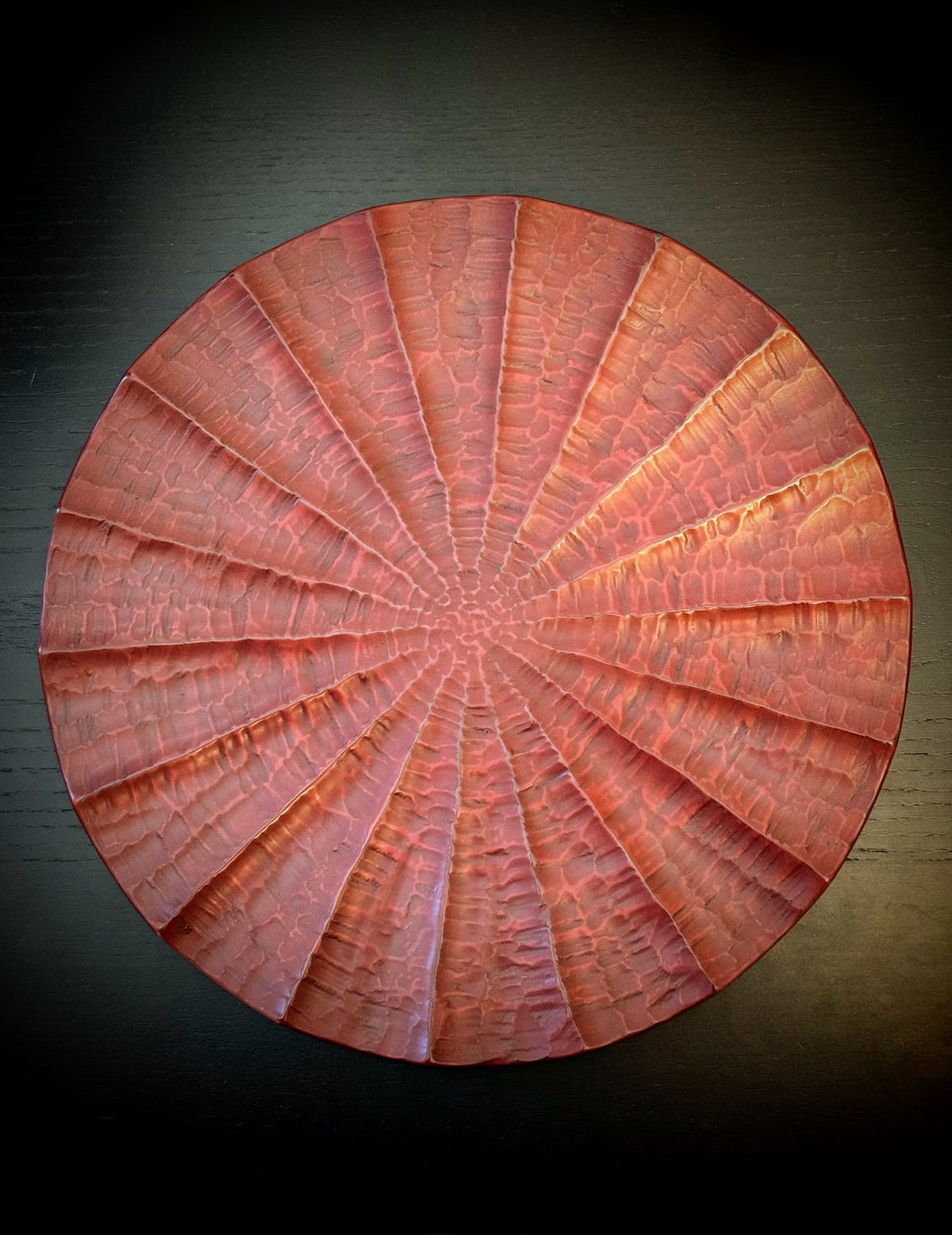 Kamakura-Bori Round Lacquer Serving Plate, Radiating Chisel Mark