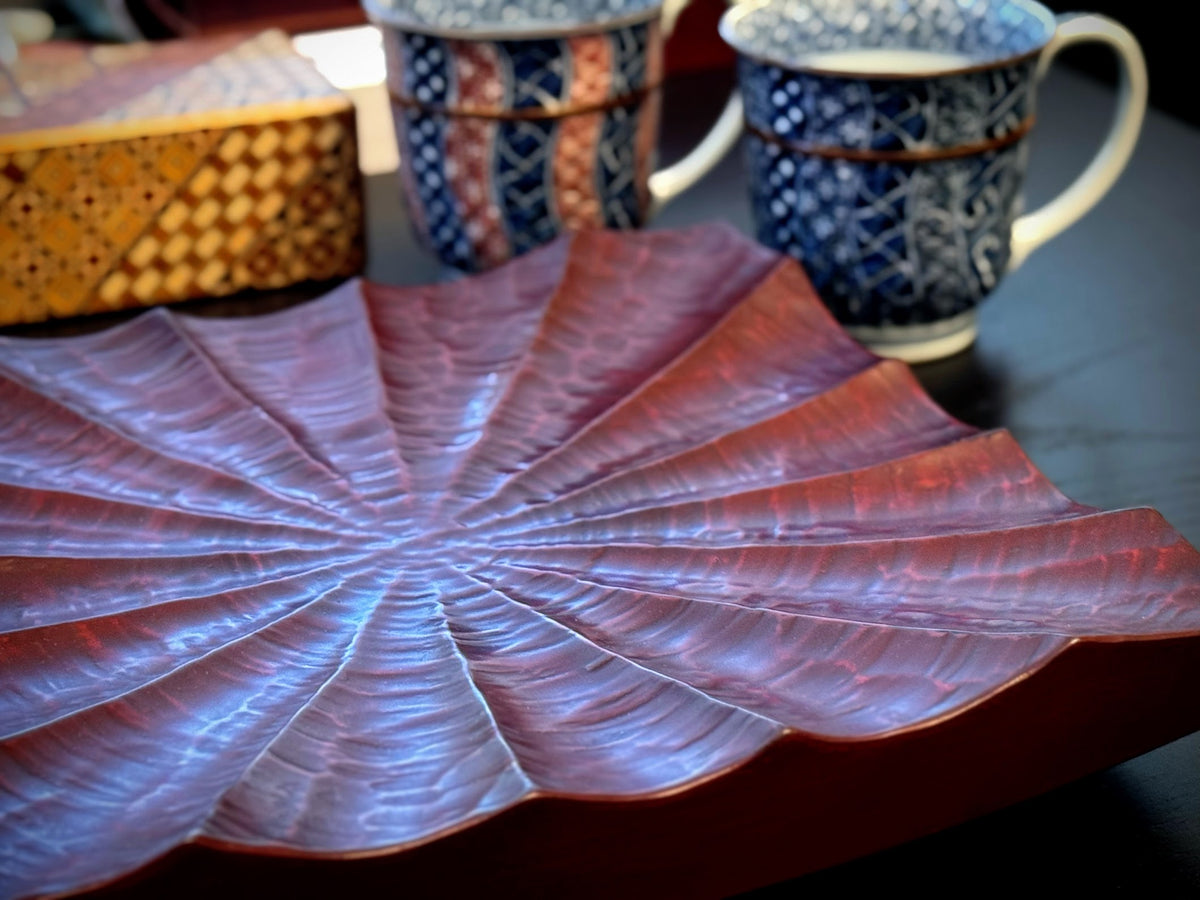 Kamakura-Bori Square Lacquer Serving Plate, Radiating Chisel Mark