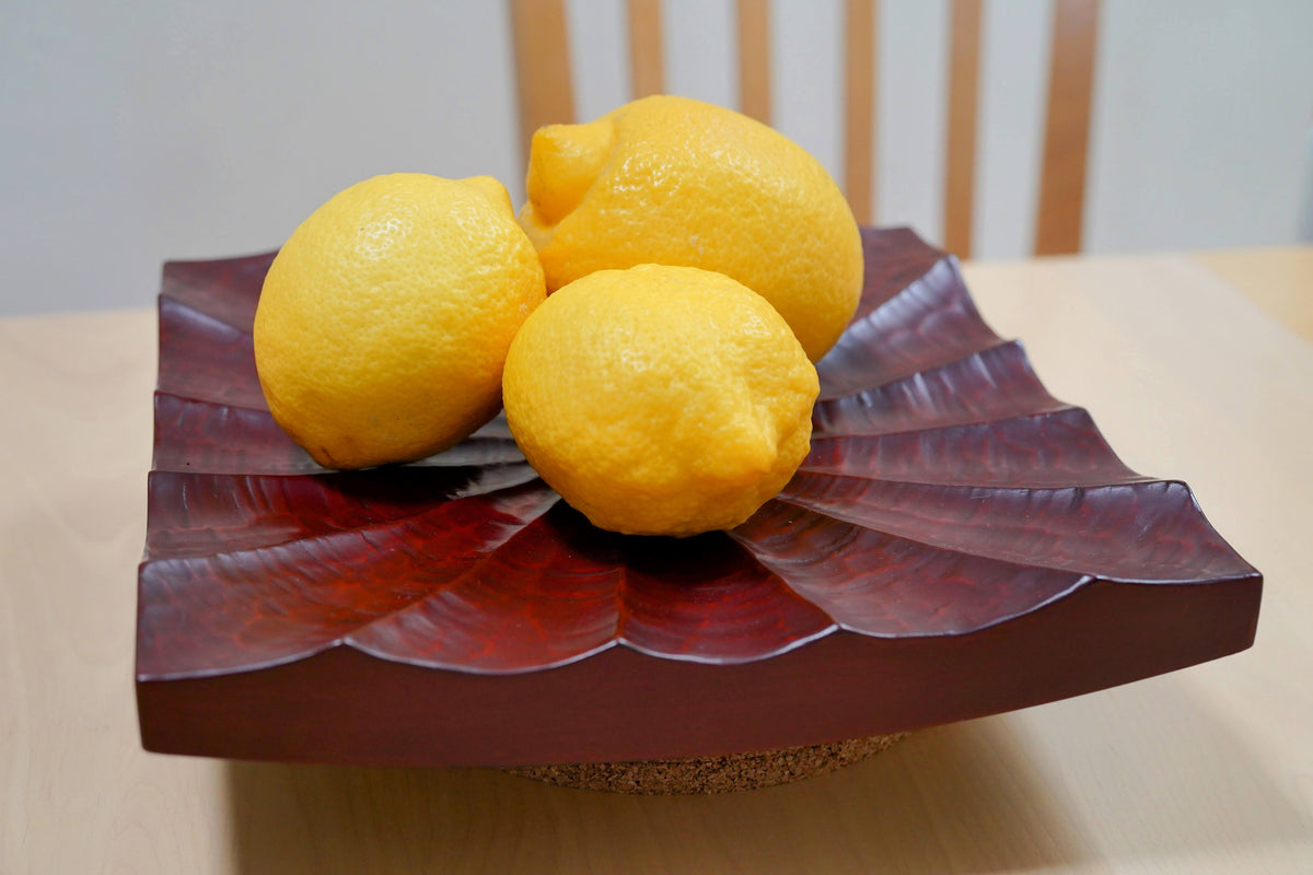Kamakura-Bori Square Lacquer Serving Plate, Radiating Chisel Mark
