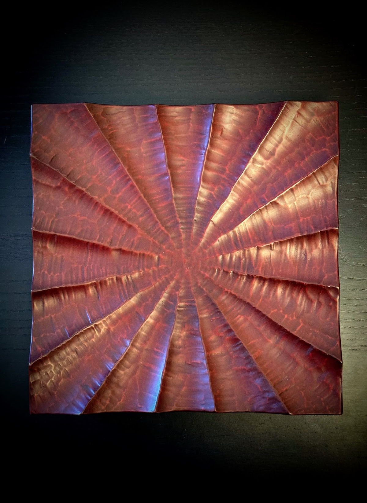 Kamakura-Bori Square Lacquer Serving Plate, Radiating Chisel Mark